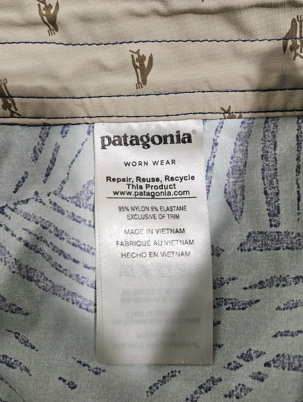 Patagonia Men's Mint Green Patterned Swim Trunks Size 30